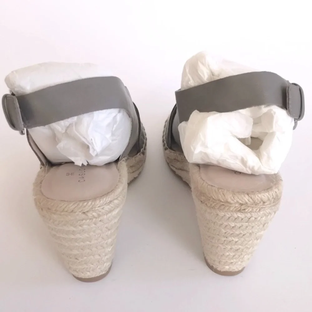 Caslon Suri Leather Crisscross Wedge Espadrille Sandals Gray Purple Size 8.5 NIB
